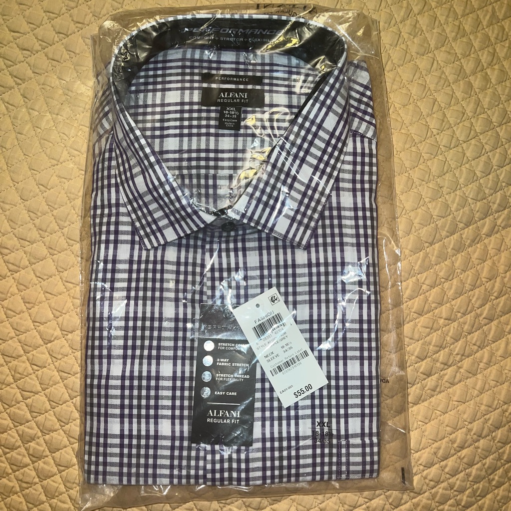 Alfani Mens Xxl Plaid Button Front Shirt Long Sleeve Nwt